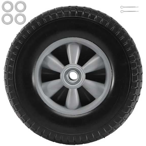 10" Solid PU Run-Flat Tires 2-Pack,180 lbs Dynamic Load,220 lbs Static Load,Flat-Free Tubeless Wheels for Hand Trucks,Utility Carts,Dollies,and Garden Trailers