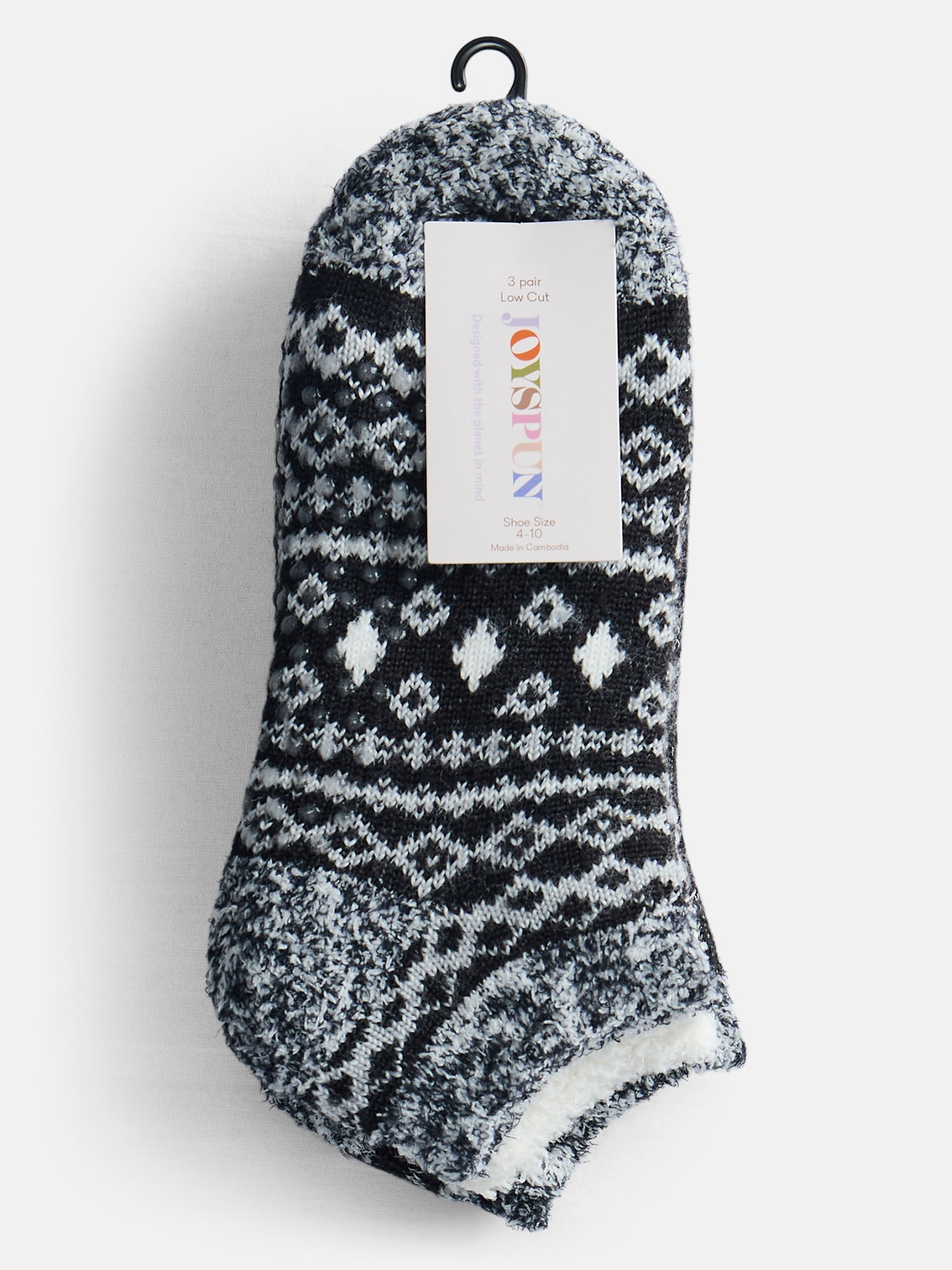 Joyspun Women's Double Layer Low Cut Lounge Socks, 3 Pack, Shoe Sizes 4-10