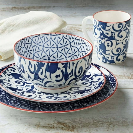 Better Homes and Gardens Piers Blue Mix and Match 16 Piece Dinnerware Set