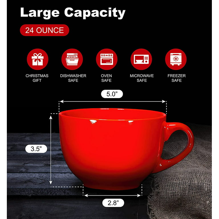 Bruntmor 24 Oz Jumbo Ceramic Coffee Mug Set of 4 - Black with Red, 24 Oz -  Pick 'n Save