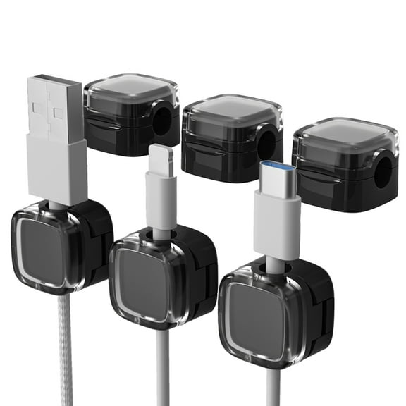 6pcs Magnetic Cable Management Clips Data Cord Organizer Desk & Wall Mounted Hooks for Phone Black