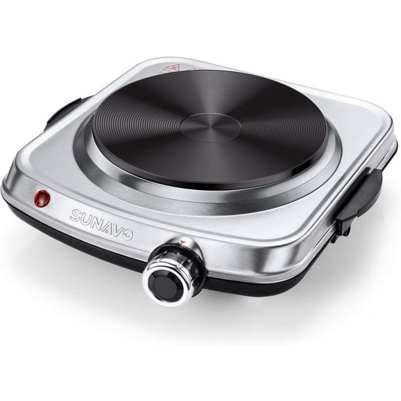 1500W Hot Plates for Cooking, Electric Single Burner with Handles, 6 Power Levels Stainless Steel Hot Plate for Kitchen Camping RV and More Silver