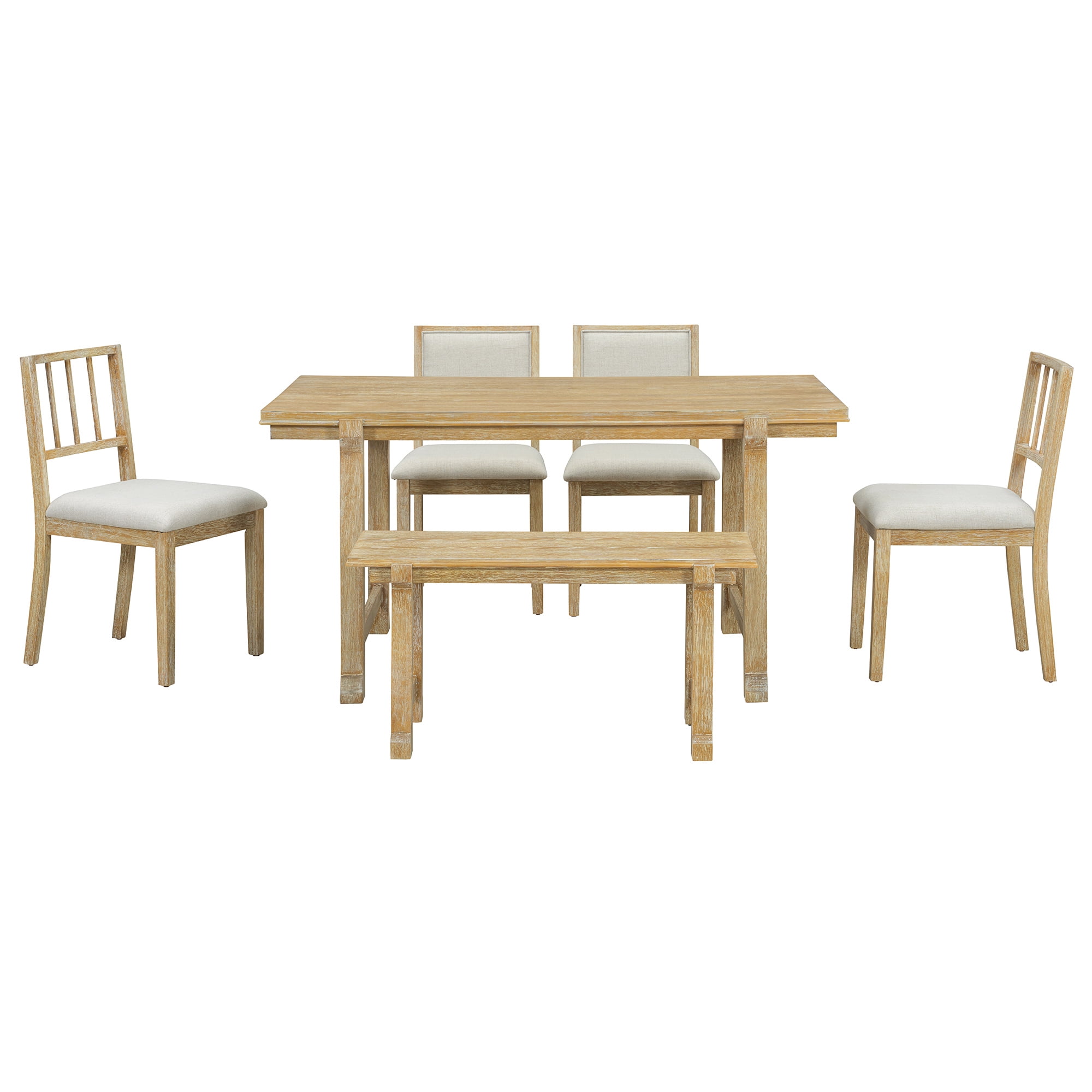 Euroco 6-Piece Farmhouse Dining Table Set for 6, 59.8" Space Saving Kitchen Table & Chairs Set with Wood Frame,Ideal for Kitchen & Dining Room, Restaurant,Natural