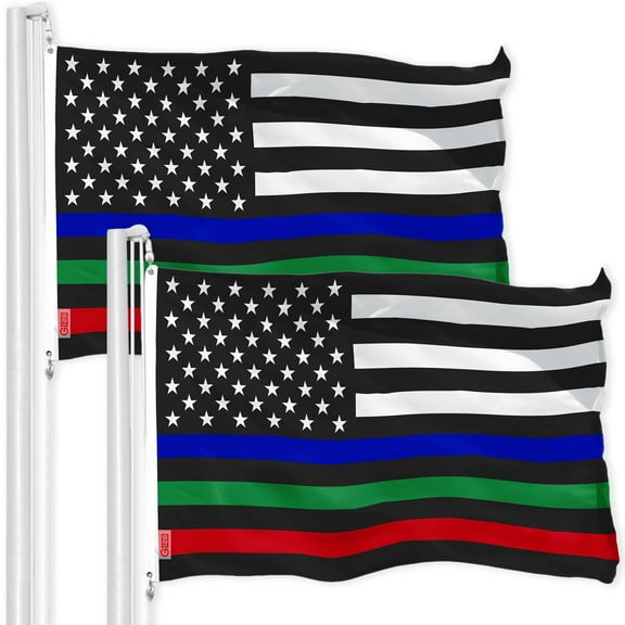 Thin Blue Green Red Line US Flag 3x5FT 2-Pack Printed 150D Polyester By G128