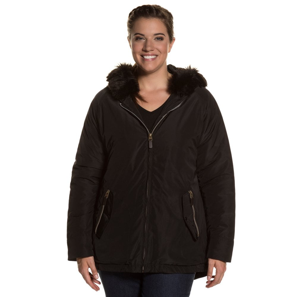 Ulla Popken Women's Plus Size Fur Collar Hooded Long Sleeve Parka 712312 by Ulla Popken