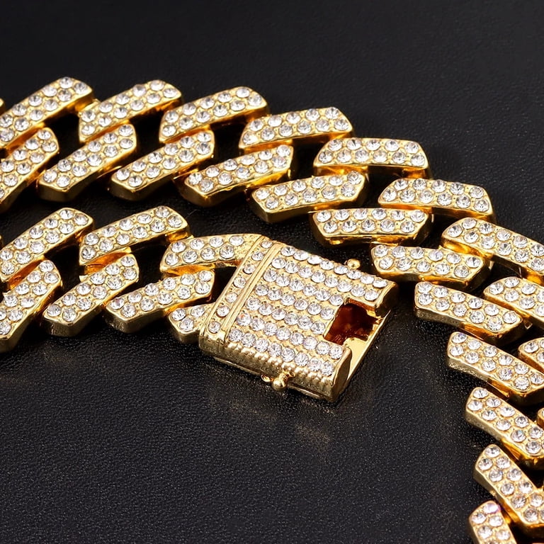 GQ Iced Out Rhinestones Cuban Chain Necklace For Men Women Bling