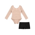 thumbnail image 3 of Doomiva Kids Girls Dance Ballet Gymnastic Outfits Long Sleeve Leotard Biketard with Shorts Apricot&Black 10, 3 of 5