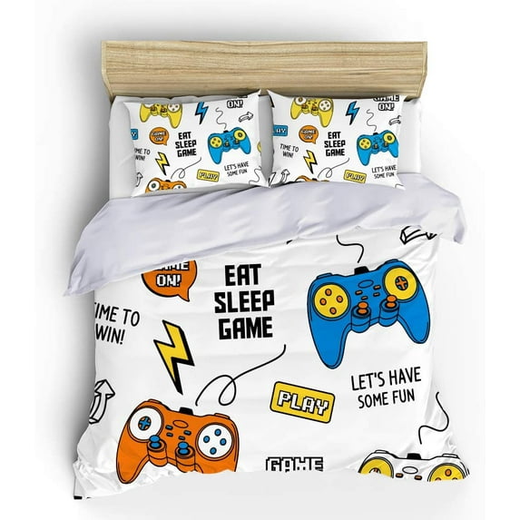 Vichonne Cartoon Gamepad Bedding Sets Twin Size,3 Piece Gaming Duvet Cover Sets with Pillowcases for Teens Boys Girls Bedroom Decorative,No Comforter/Filling