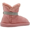 bebe Girls’ Big Kid Slip On Mid Calf Warm Microsuede Winter Boots with Rhinestone Strap and Faux Fur Trim