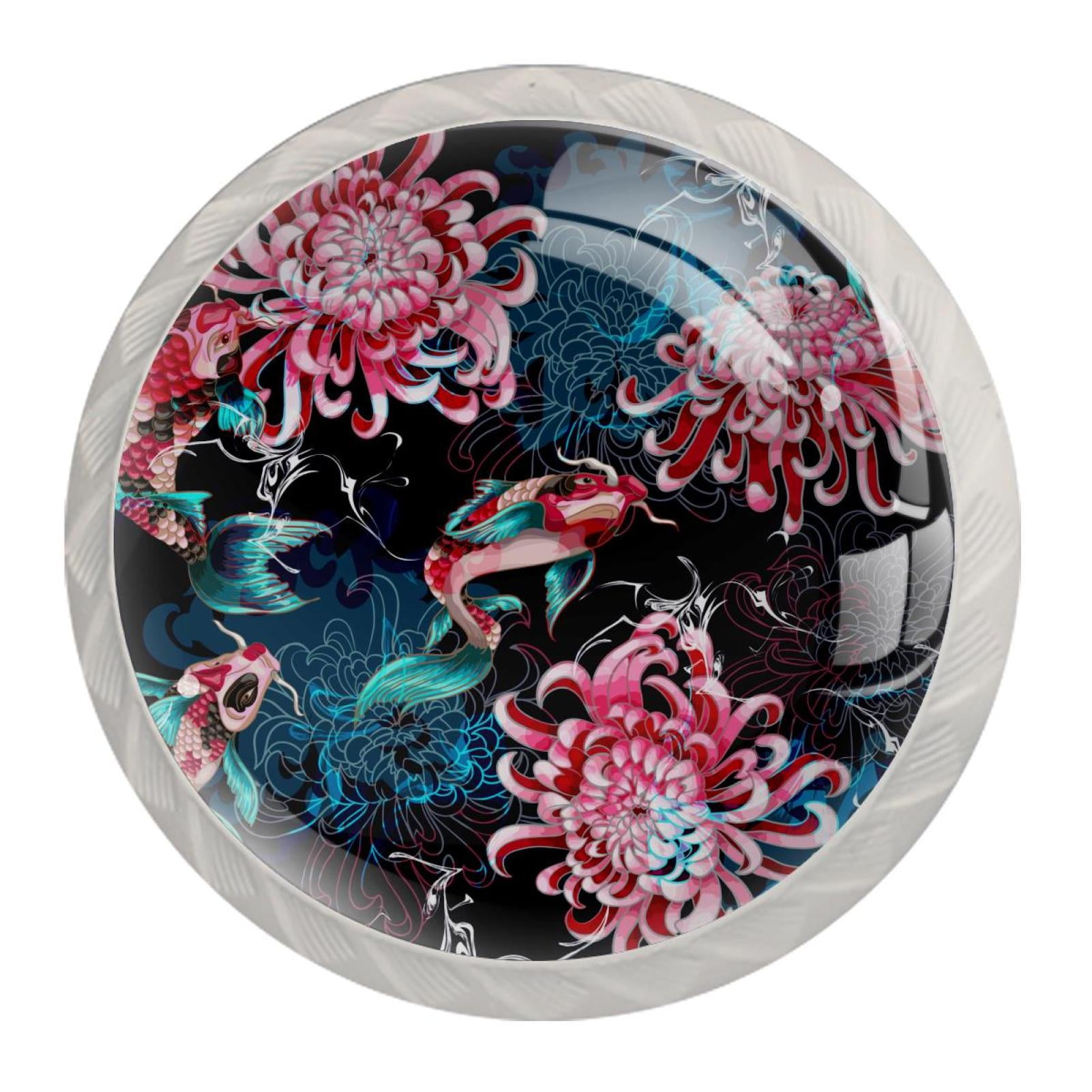 4 Pcs Fish Chrysanthemum Knobs for Kitchen Cupboard Dresser