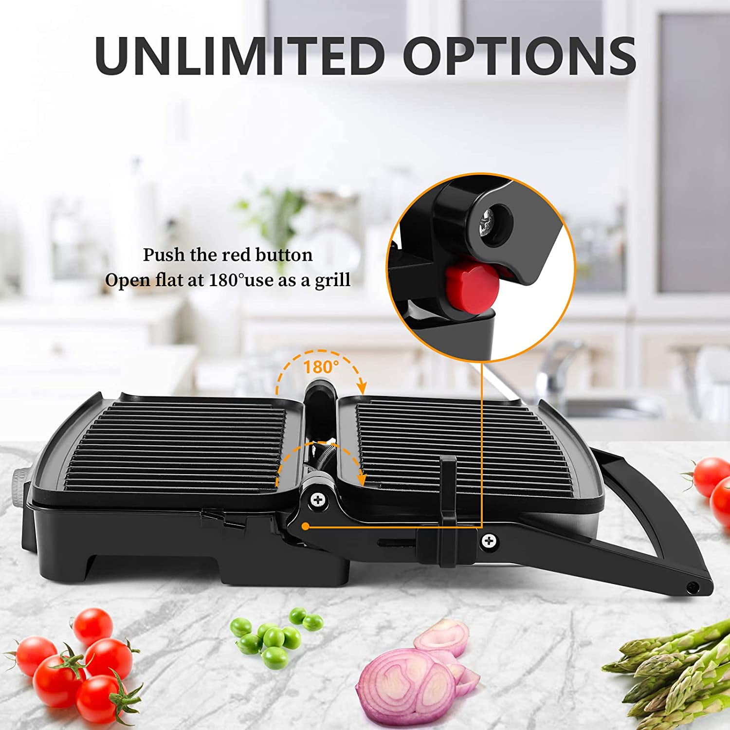 SOKANY Electric Panini Press Sandwich Maker Grill with Nonstick Grids, Medium, Chrome Finish