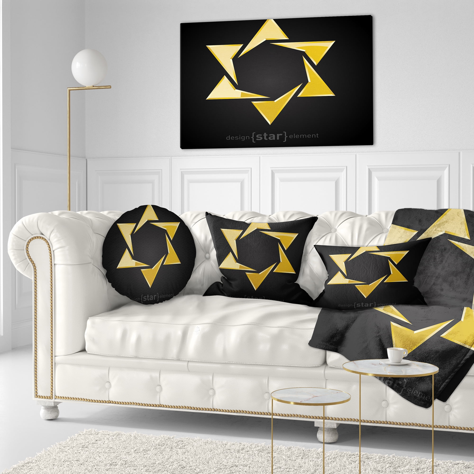 Designart Luxury Golden Star - Abstract Throw Pillow - 12x20