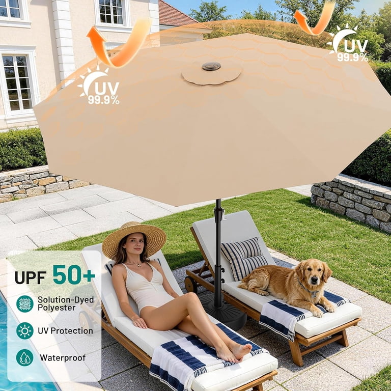9 foot patio umbrellas Garvee 9' Outdoor Umbrella, Outdoor Table Umbrella  Market Umbrella with Push Button Tilt, Crank, 8 Ribs, UV Waterproof for Garden, Deck, Pool expressing your unique personal style has never been easier 9 FT Patio Umbrella for