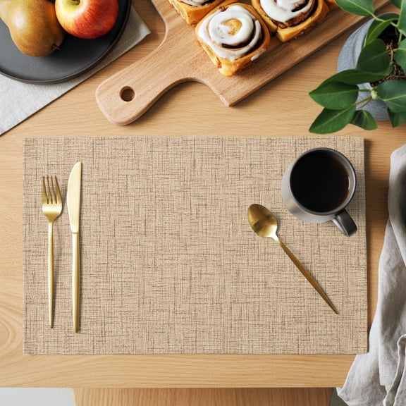 Beige Khaki Solid Placemats Set of 1, Minimalist Cloth Oatmeal Linen Texture Non-Slip Place Mats Washable Table Mats for Kitchen Dining Table Decorations Indoor/Outdoor