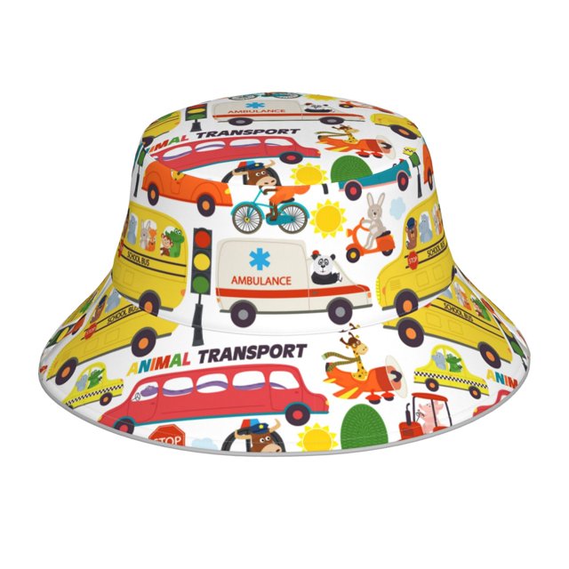 Fotbe Transports with Animals Sombrero Tipo Pescador con Estampado – Sombrero de Sol de Algodón de Moda para Playa, Golf, Pesca