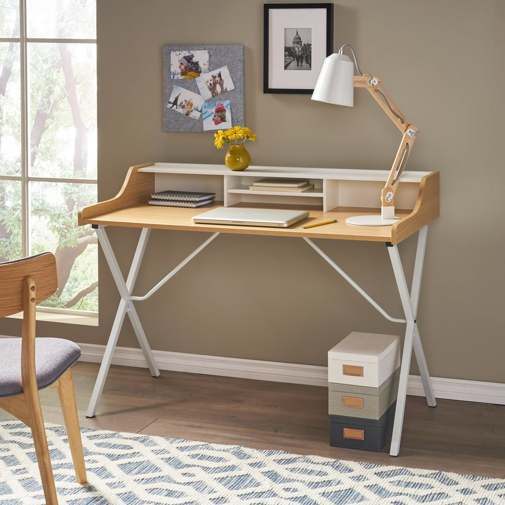 Noble House Roseville Oak and White Melamine Computer Desk Walmart