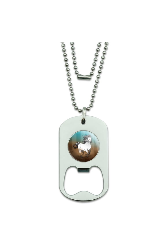 Horse Wild Mustang Running Military Dog Tag Bottle Opener Pendant