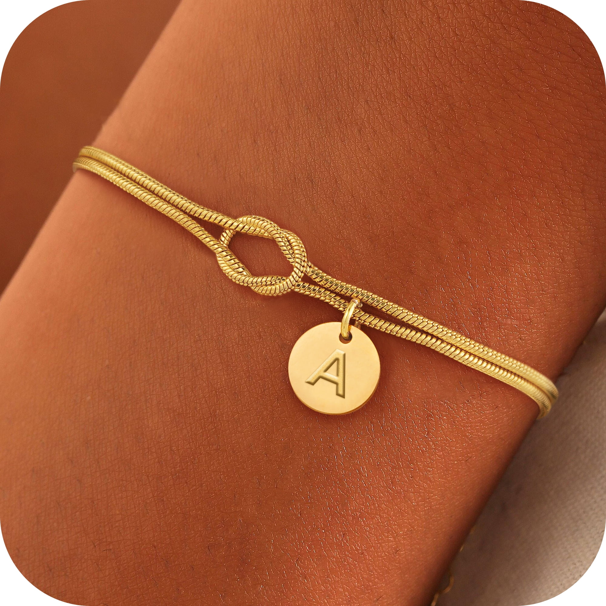 Turandoss 14K Gold Plated Initial Bracelets for Women Love Knot Letter Initial Dainty forever Infinity Jewelry Teacher Appreciation Mothers Day Graduation Gifts for Her Mom Kids Teen Girls Wife Ideas