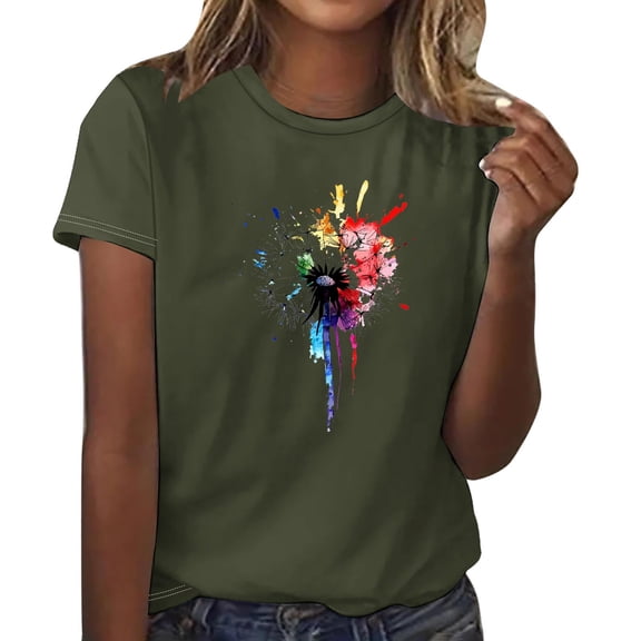 Sexlip Women's Abstract Print Short Sleeve T Shirt Versatile Design Soft Fabric Daily Casual Wear Green XXL