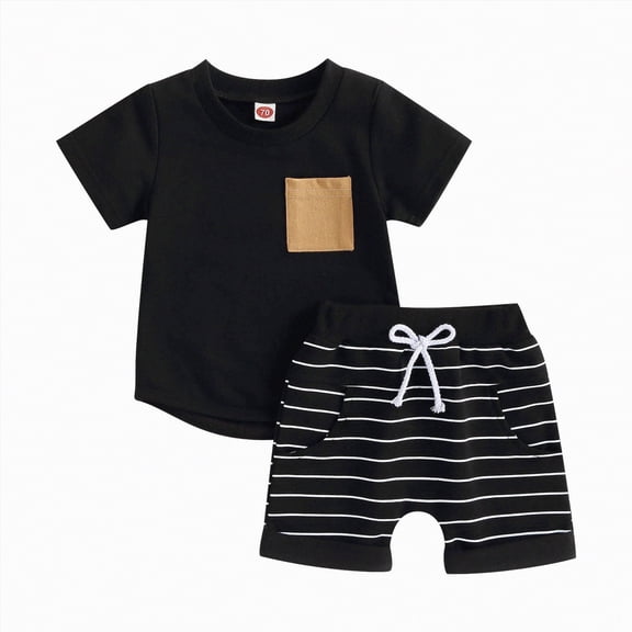 Toddle Baby Boys Outfit Sets Short Sleeve Cotton T-Shirt and Drawstring Shorts Clothing Sets Kids Casual Clothes