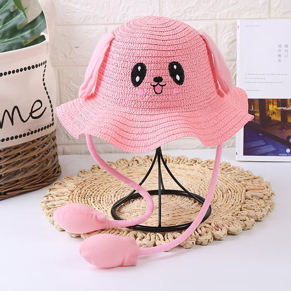 TOOYOU Toddler Bucket Hat Rabbit Ears Children Caps With Moving Straw Baby Summer Sunhat Bag Air Kids Hats & Caps