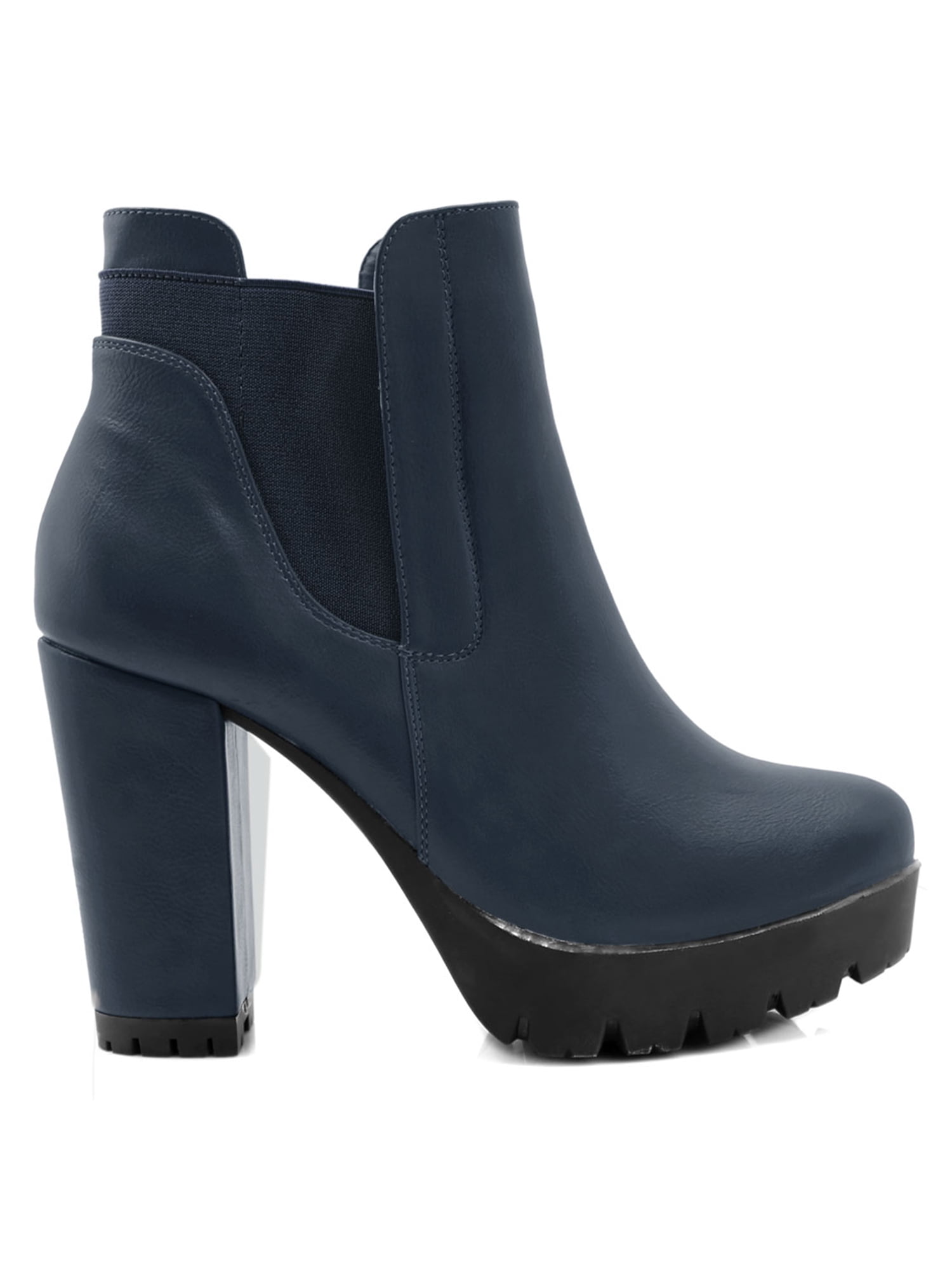 BLISSFUL STEP Women's Chelsea Boots Platform Block Cleated Sole Heel Navy  Blue 7 - Walmart.com