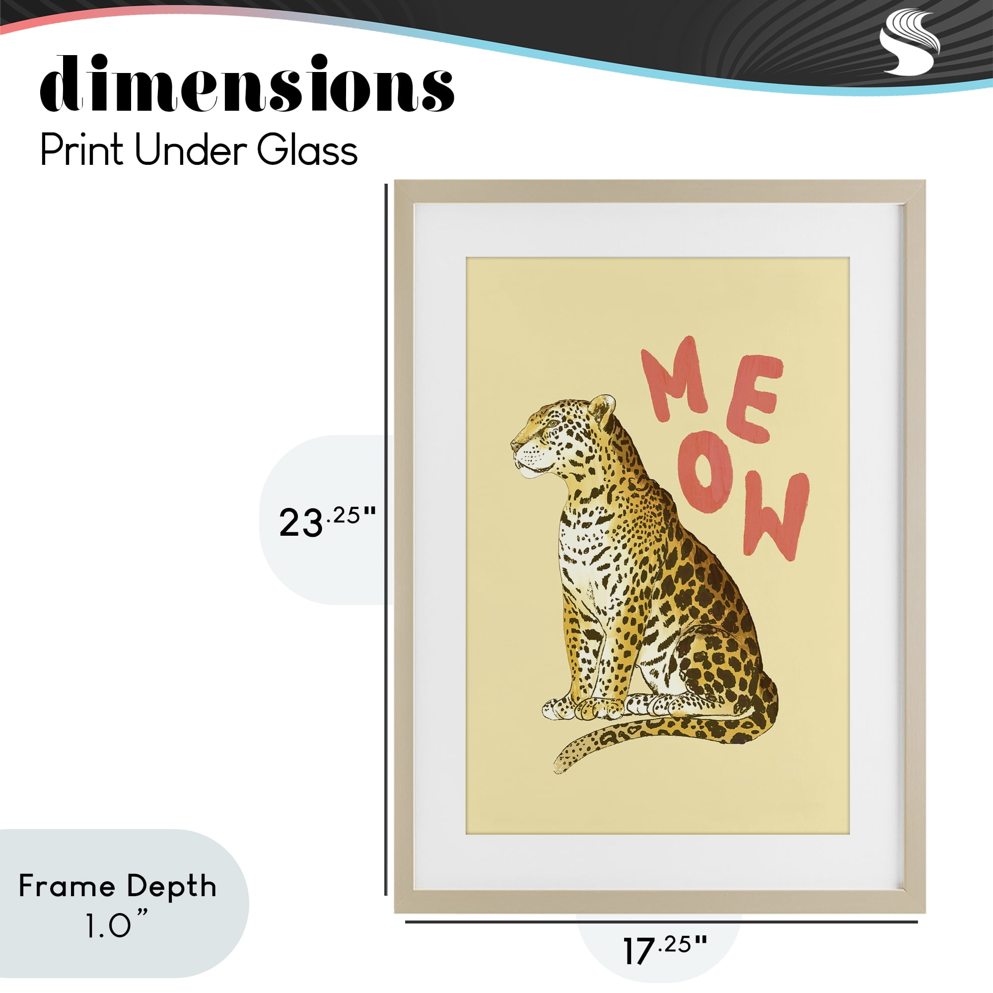 Stupell Industries Meow Leopard on Yellow Birch Framed Print Under Glass, design by Florentina Dolci