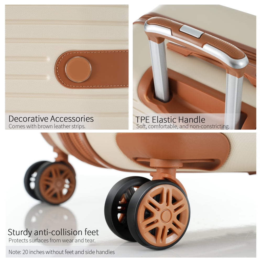 Tcbosik 3 Piece Carry On Hardside Luggage Set with TSA Lock and Spinner Wheels (20 inch, Cream)