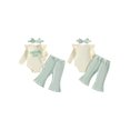 thumbnail image 2 of Loicainy Infant Baby Girl Fall Clothes Set 3 6 9 12 Months Ribbed Long Sleeve Romper Flare Pants Bow Headband Outfits, 2 of 9