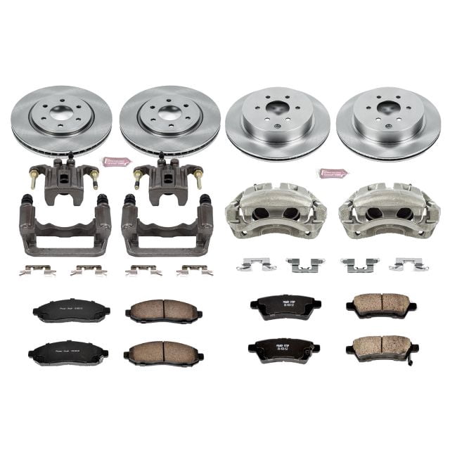 PowerStop Front and Rear Stock Replacement Brake Pad and Rotor Kit with Calipers Fits: NISSAN Select Models KCOE144
