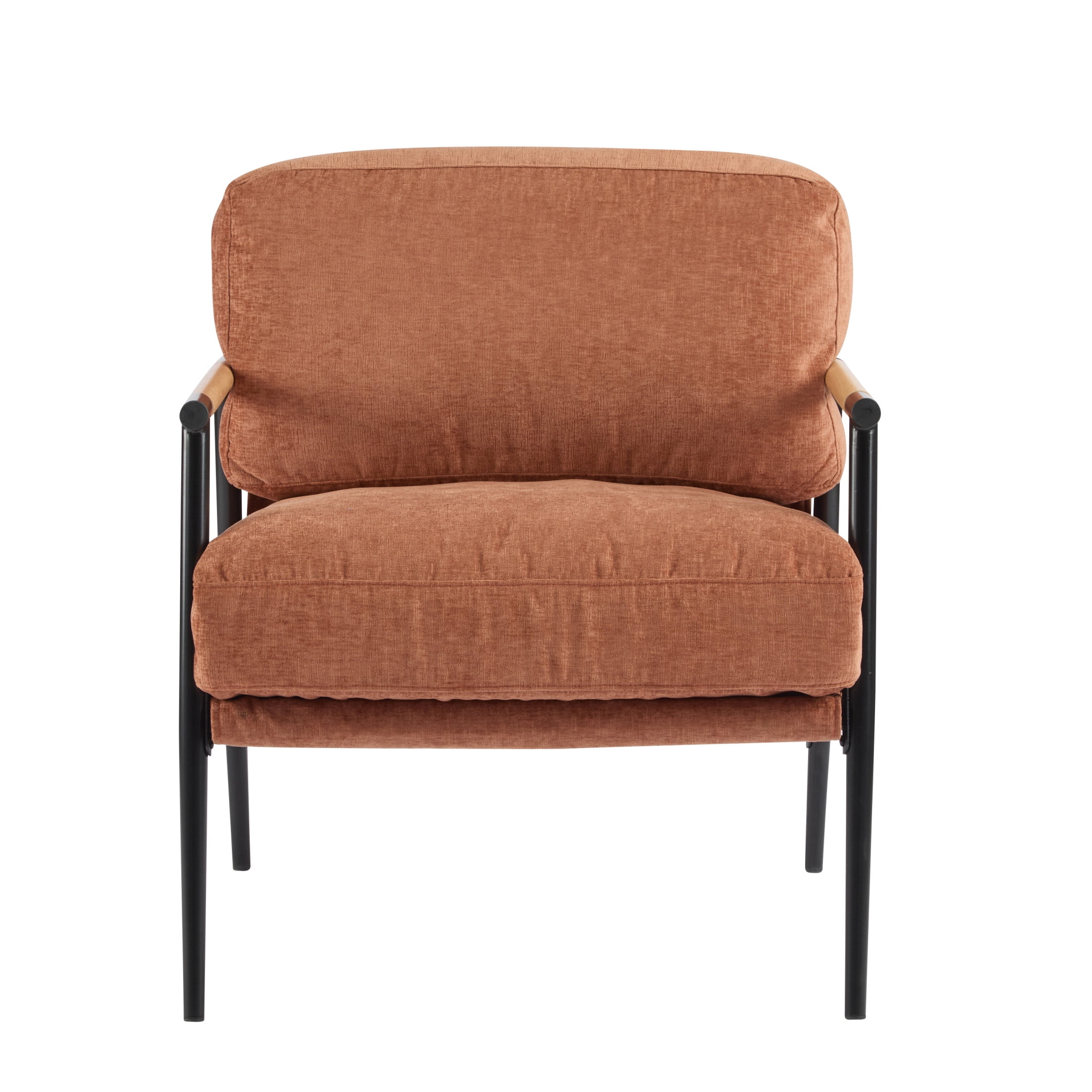 Christopher Knight Home Mid-Century Modern Upholstered Accent Chair, Wooden Armrest, Metal Frame, Orange