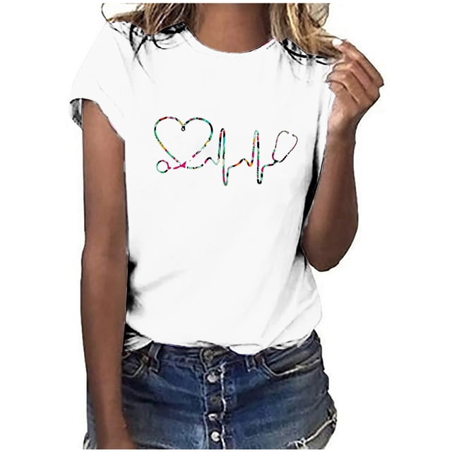 Birdeem Hauts Décontractés à Manches Courtes pour Femmes Imprimé Jour des Infirmières Blouse T-Shirt