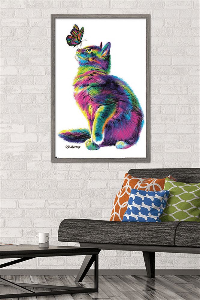 PD Moreno - Cat and Butterfly Wall Poster, 22.375" x 34", Framed