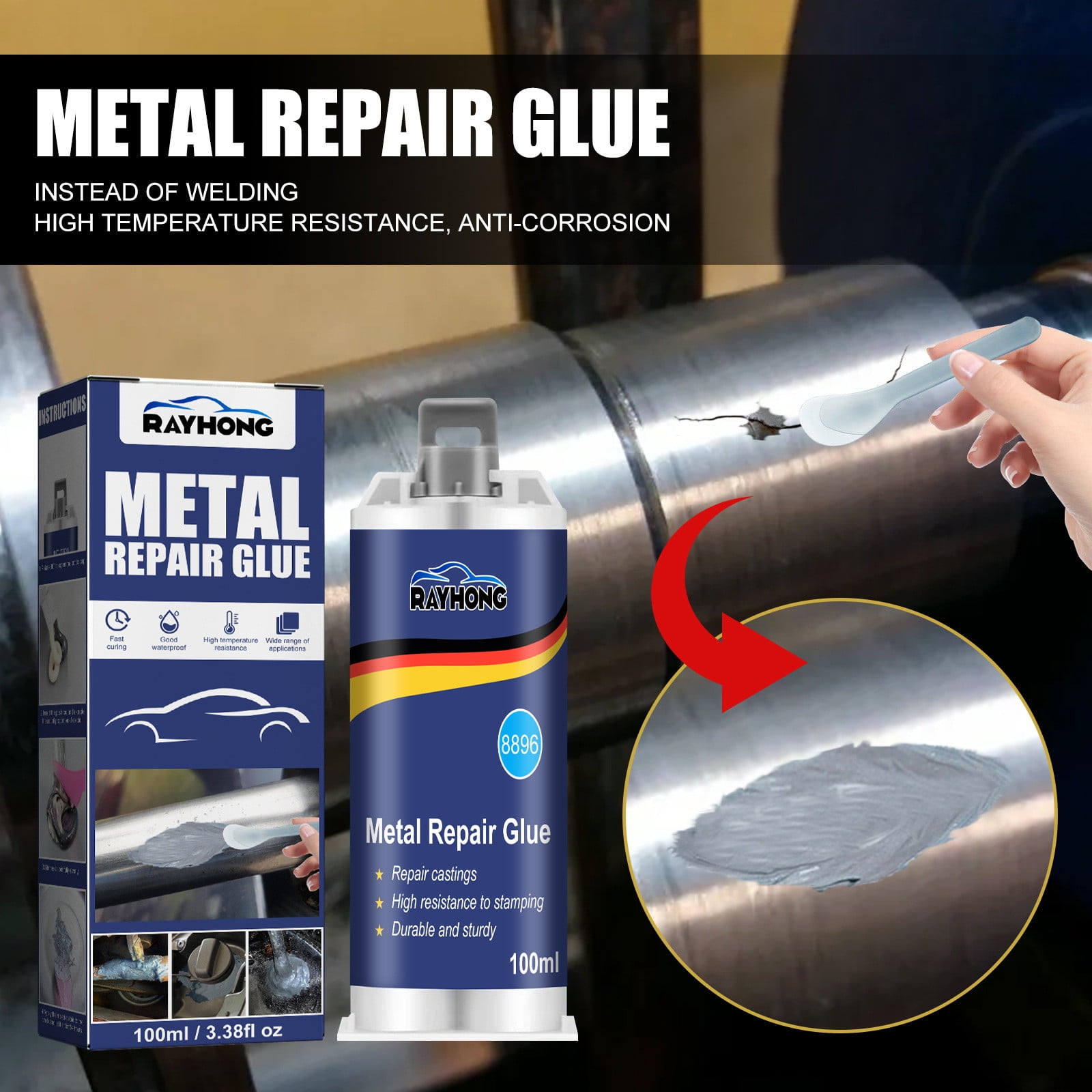 RuiJiao Metal Repair Glue, Foundry Glue - Grade Adhesive for Metal, Plastic,DIY Crafts, Quick Fix, Easy to Use
