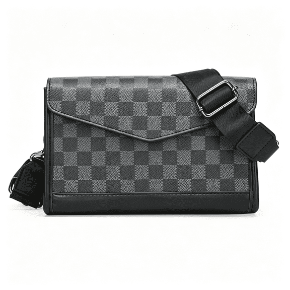 AOMRCOL Men'S Plaid Leather Shoulder Bags,Business Casual Crossbody Handbag Sling Bag for Office Travel Outdoor Daily Light Weight Backpack