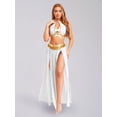 thumbnail image 7 of Aislor 2Pcs Womens Sequin Tassels Belly Dance Costume Halter Crop Top with Mesh Long Skirts Set White M, 7 of 7