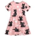 thumbnail image 2 of Girls Short Sleeve A-Line Dress Black Cat Wearing A Witch Hat Play Dress Sizes 4T, 2 of 8
