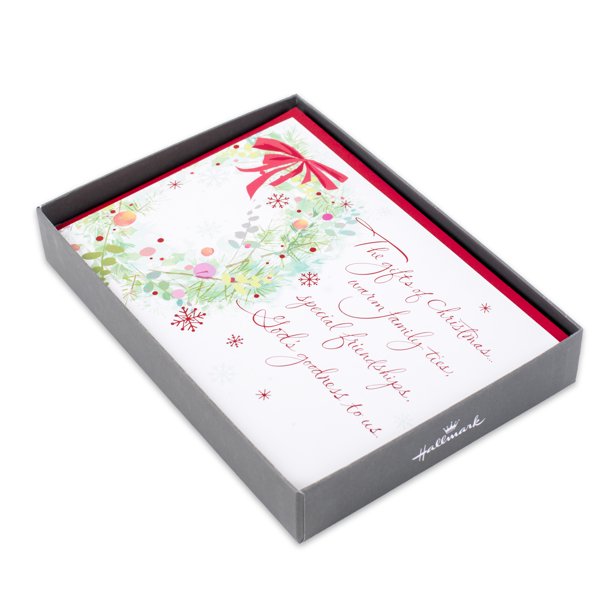 Hallmark Religious Christmas Boxed Cards, Wreath (16 Cards and 17