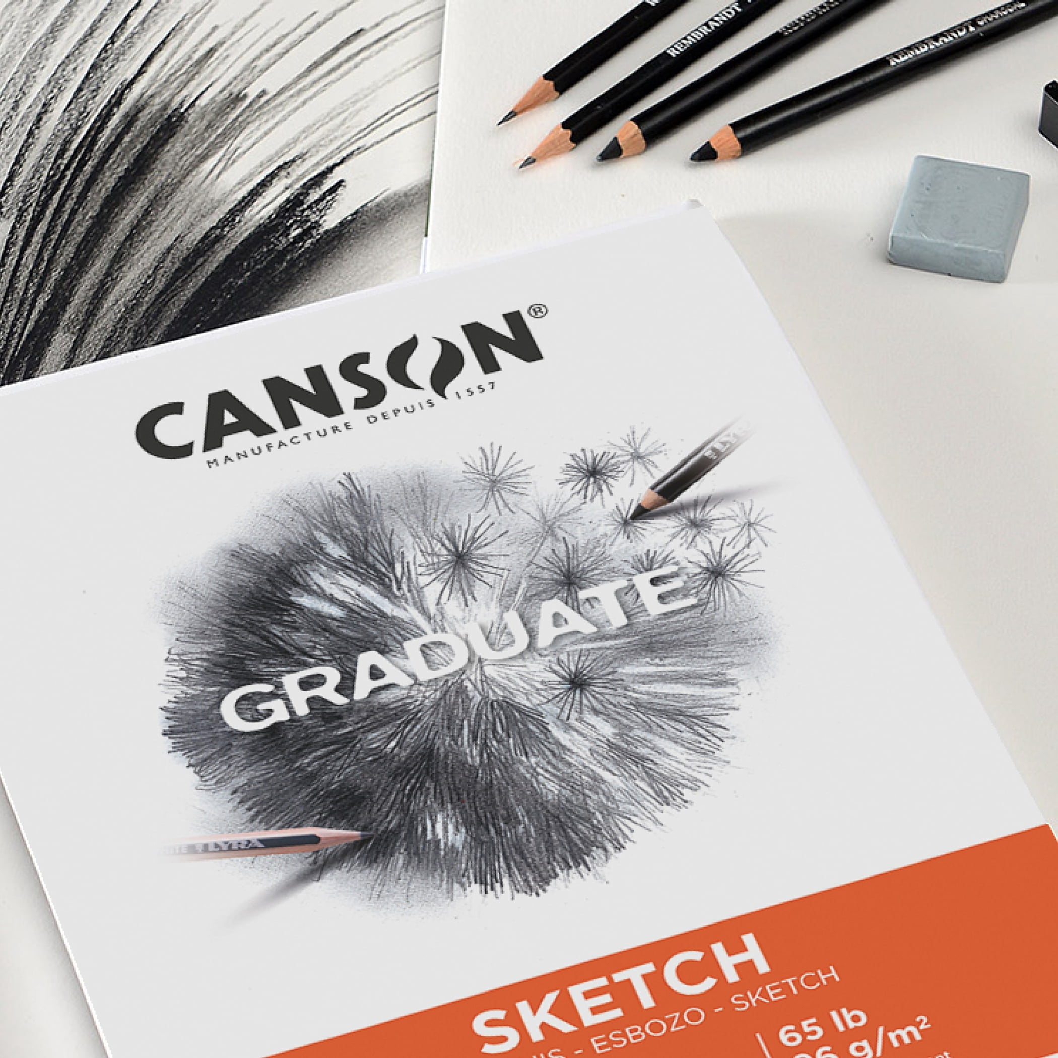 Canson Graduate Sketch Pad, Foldover Binding, 40 Sheet, 9x12 inch, Pack of 3