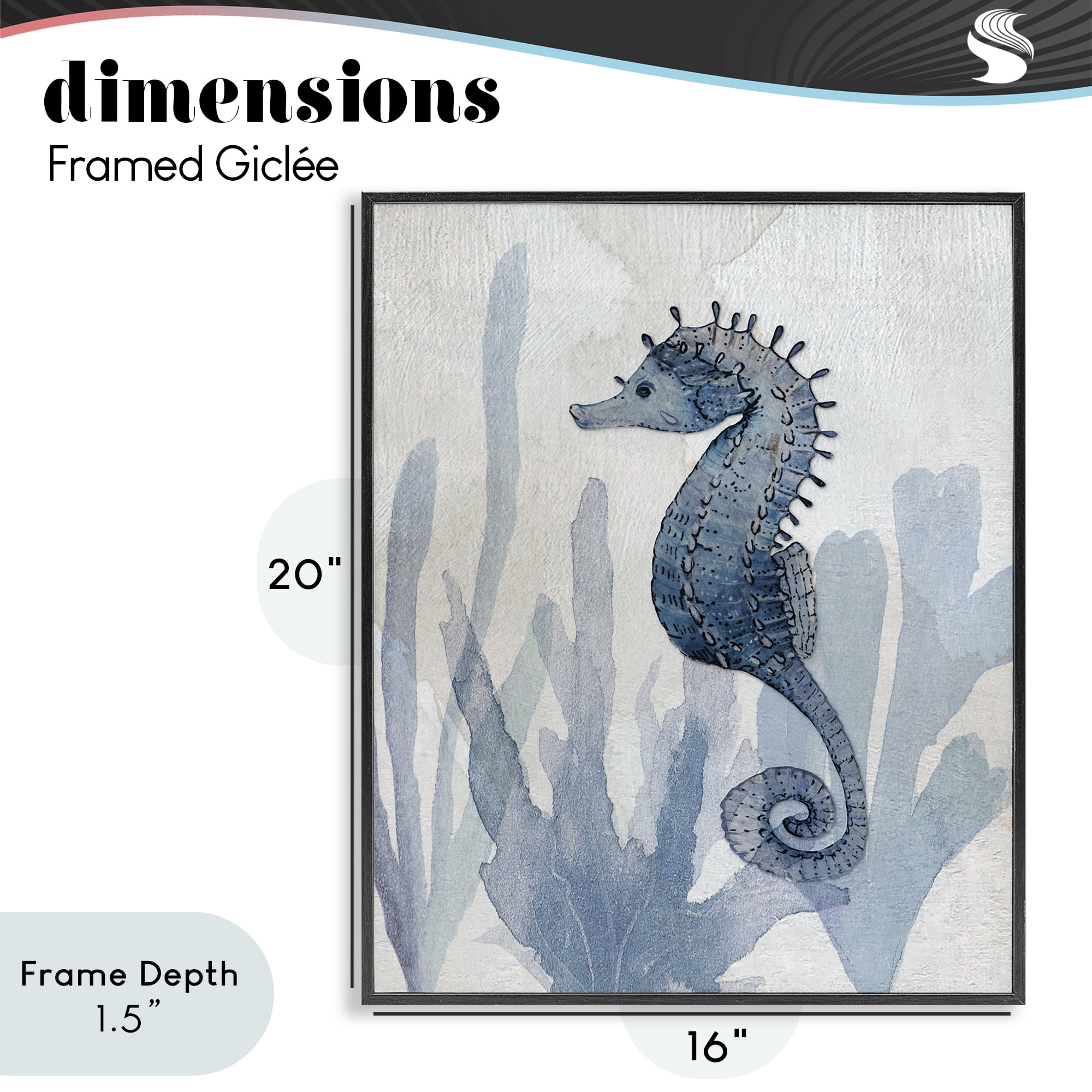 Stupell Industries Organic Seaweed & Seahorse Black Framed Giclee Art, design by Susan Jill