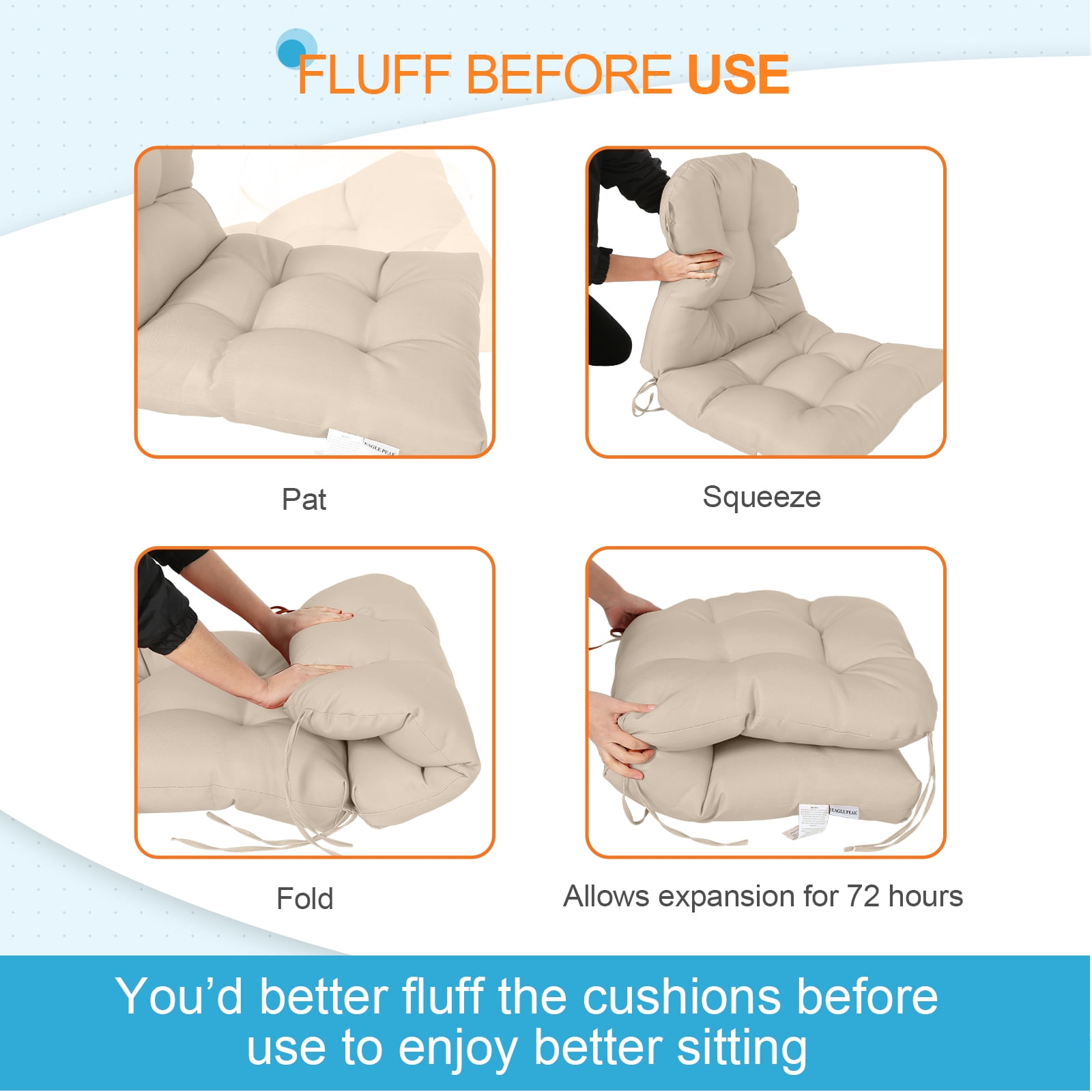 EAGLE PEAK Tufted Outdoor/Indoor Seat/Back Chair Cushion, Set of 2, 42 x 21 in, Beige