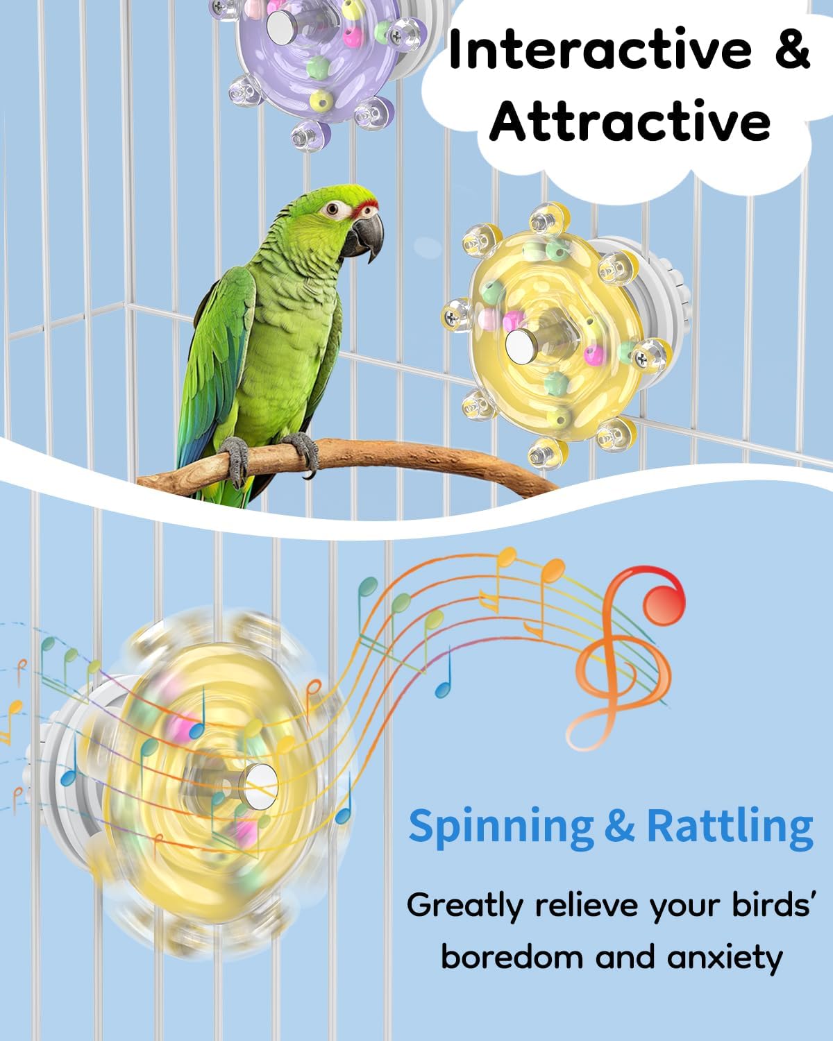 Bird Toys, Colorful Spinning Wheel Chew Toys, Interactive Spinner Rattle Parrot Toys, Cockatiel Toys, Parakeet Toys, Bird Cage Accessories for Entertainment Chewing Exercise