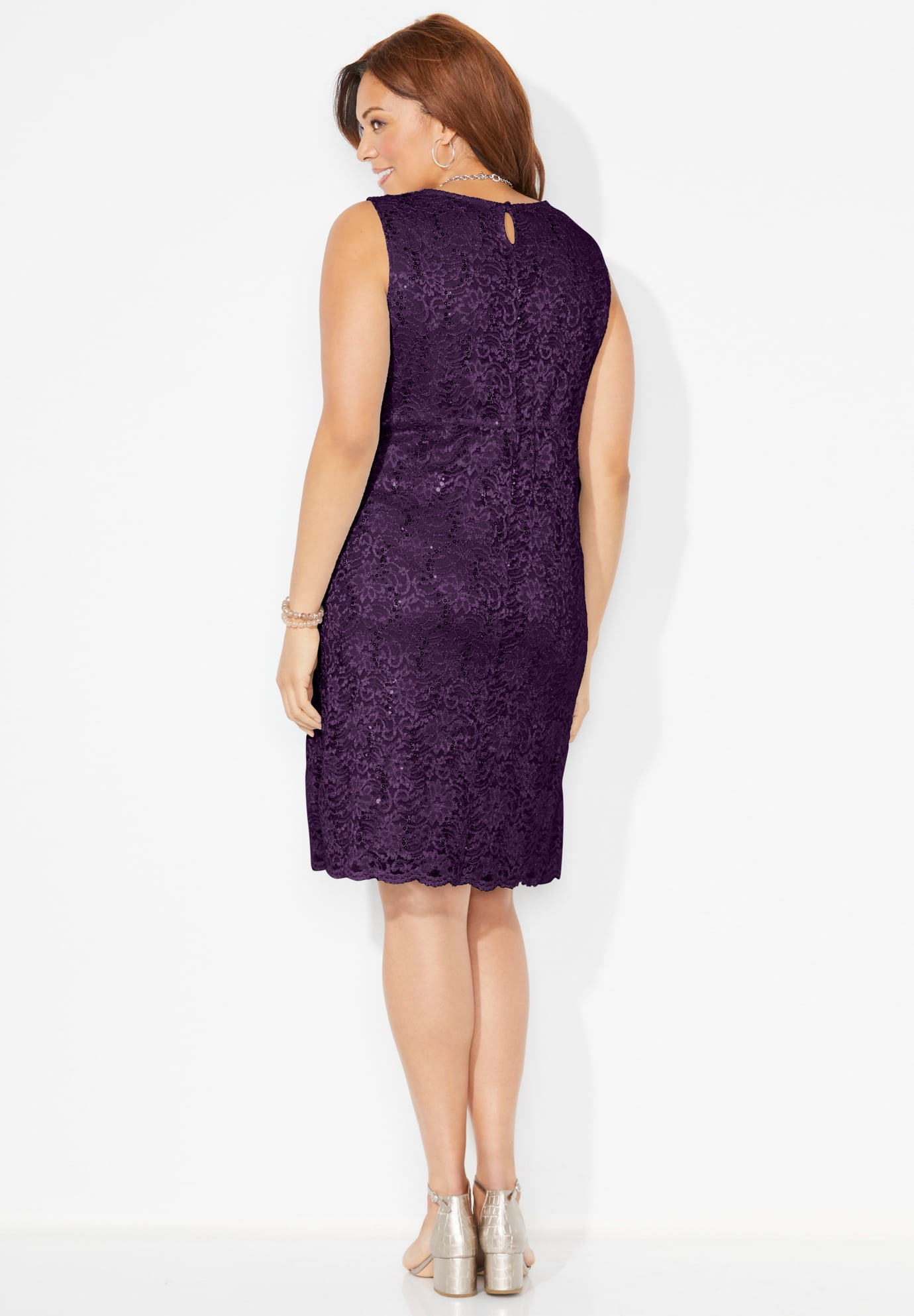 Petite Catherines Women's Plus Size Sparkling Lace Cocktail