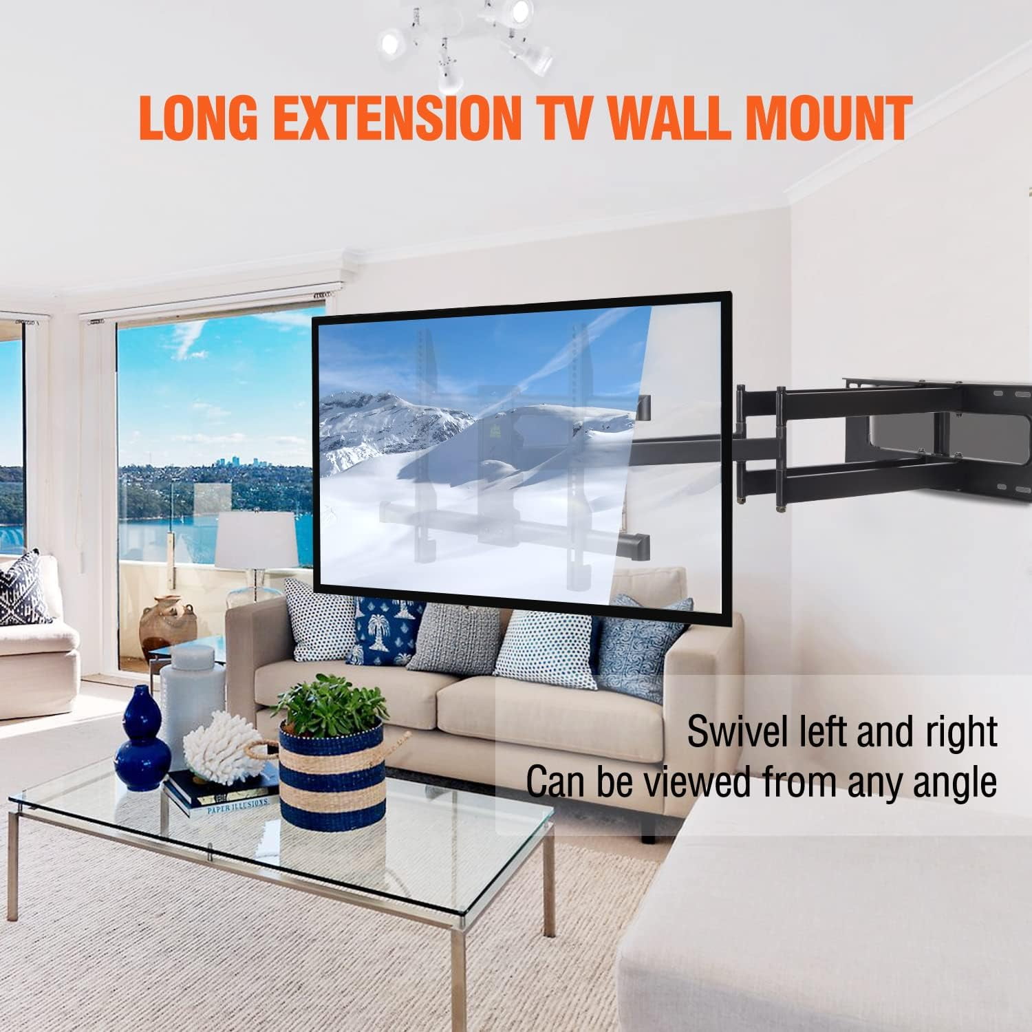 FORGING MOUNT Heavy Duty Long Arm TV Wall Mount with 43" Dual Articulating Arms for Most 50-90 Inch Screens, Full Motion TV Wall Mount Holds 198lbs, 16” 18'' 24” Studs VESA 600x400mm