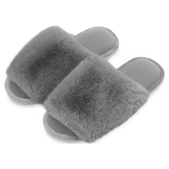 Bergman Kelly Women's Fuzzy Faux Fur Slide Slippers, Starlet Collection - Scuff Style (US Company)