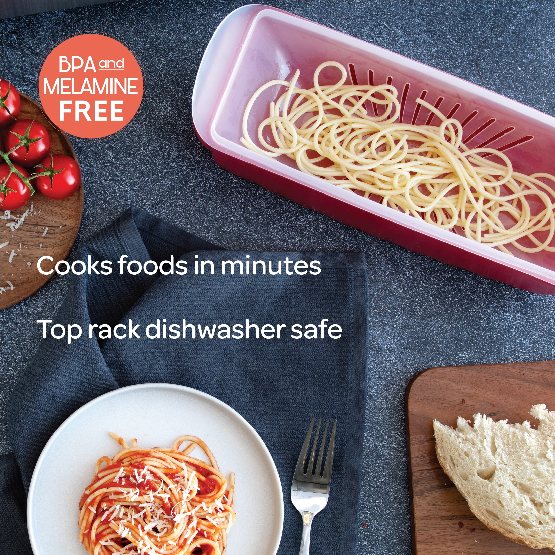 Nordic Ware Microwave Plastic Pasta Cooker, Red, 12.5" x 4.4" x 5.6", 2 Pieces