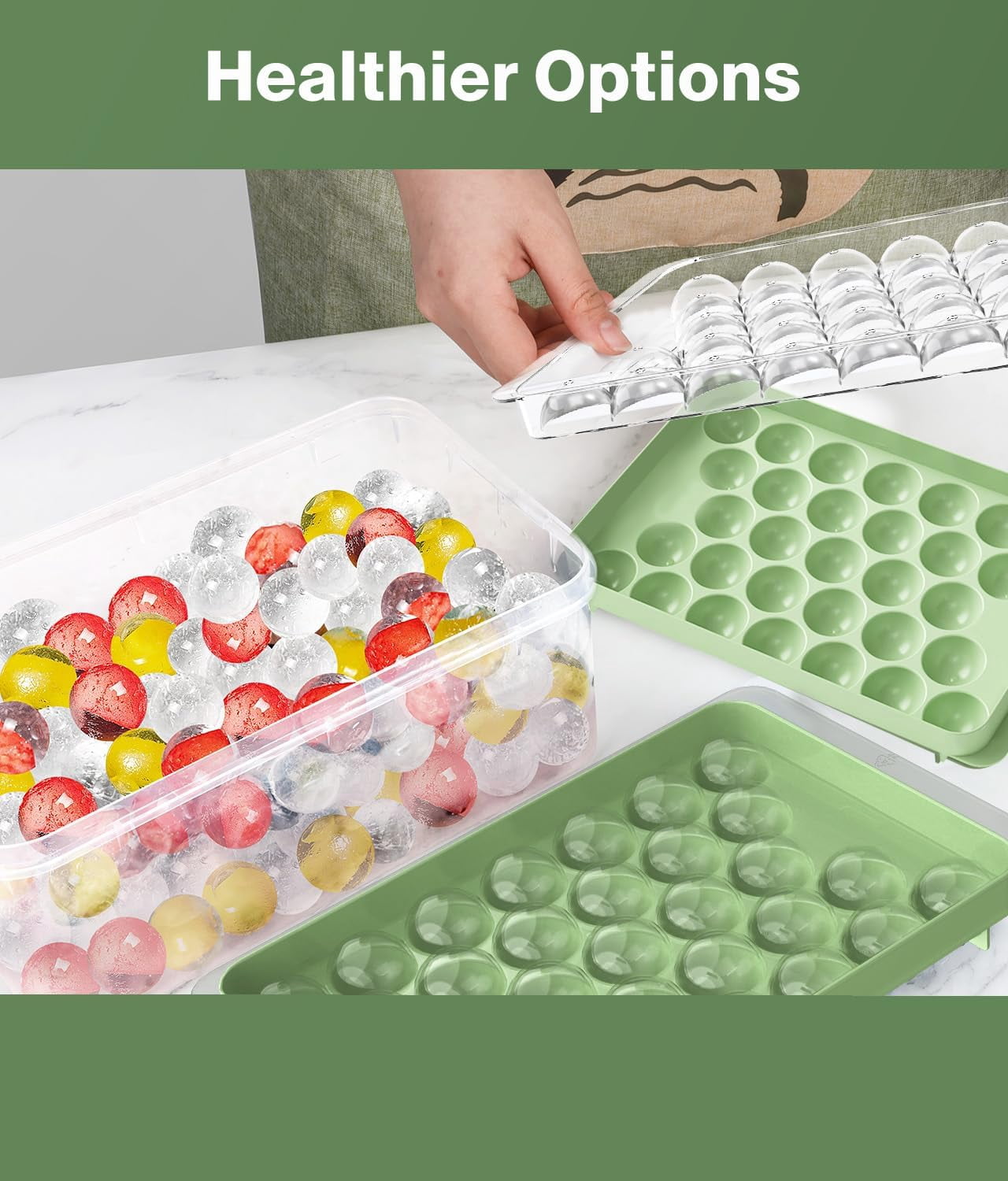 Ice Cube Tray with Lid and Bin,Ice Tray,62 Round Ice Trays for Freezer, BPA-Free Plastic Ice Cube Molds, Easy Release Ice Ball Maker, Stackable Ice Molds for Cocktails, Whiskey, Coffee