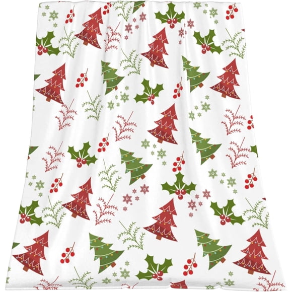 Couverture en Flanelle, Joyeux Noël Flocon de Neige Arbre de Noël Cadeaux de Noël Flocons de Neige d'Hiver Couverture, Salon/chambre/sofa Canapé Couverture Chaude Douce pour Adultes Toutes Saisons
