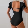 thumbnail image 3 of Women's Tummy Control One Piece Swimsuit Ruffle Square Neck Bathing Suit Ruched Cutout Back Slimming Swimwear Black L, 3 of 3