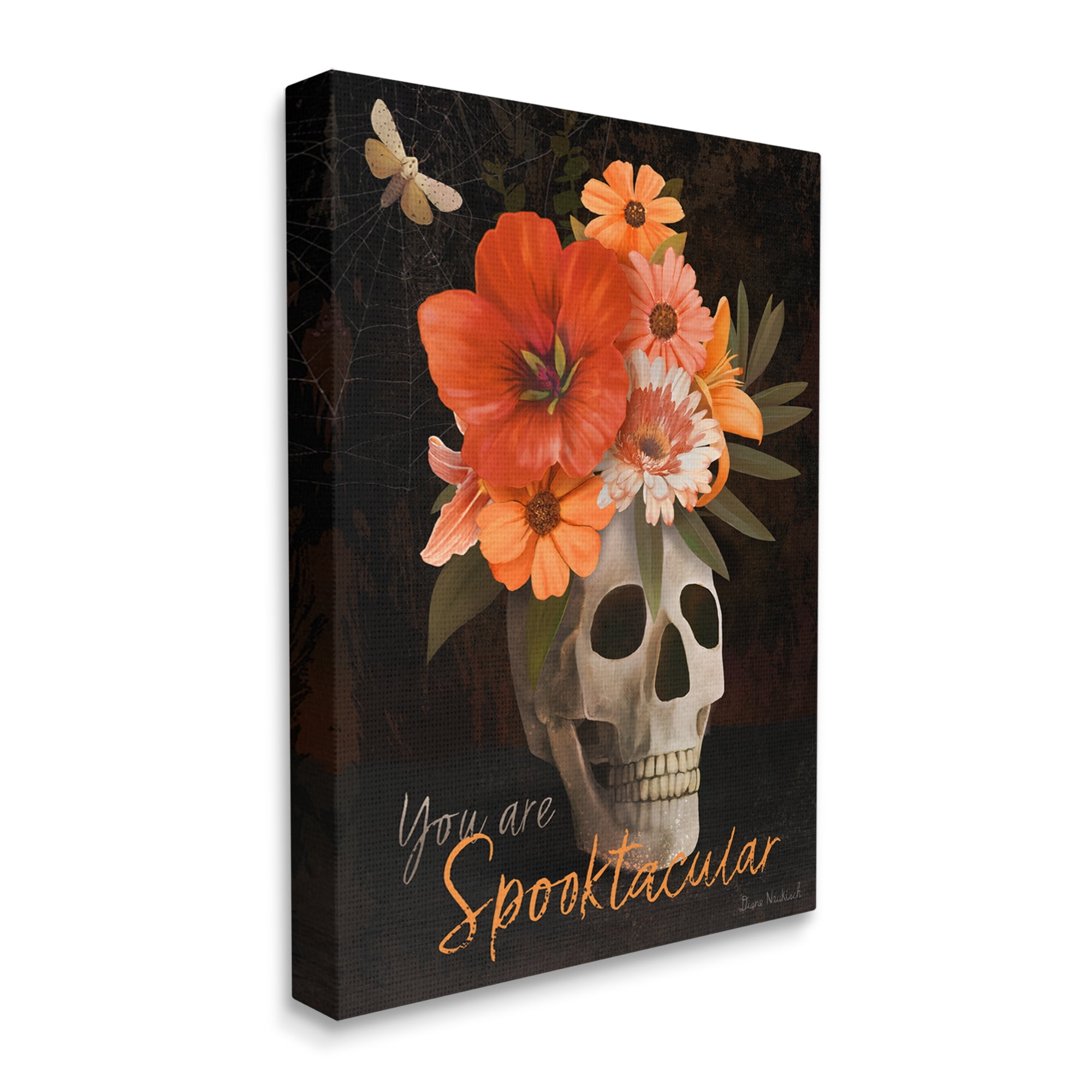 Stupell Industries Spooktacular Halloween Skull Flower Arrangement Spider Web Graphic Art Gallery Wrapped Canvas Print Wall Art, Design by Diane Neukirch